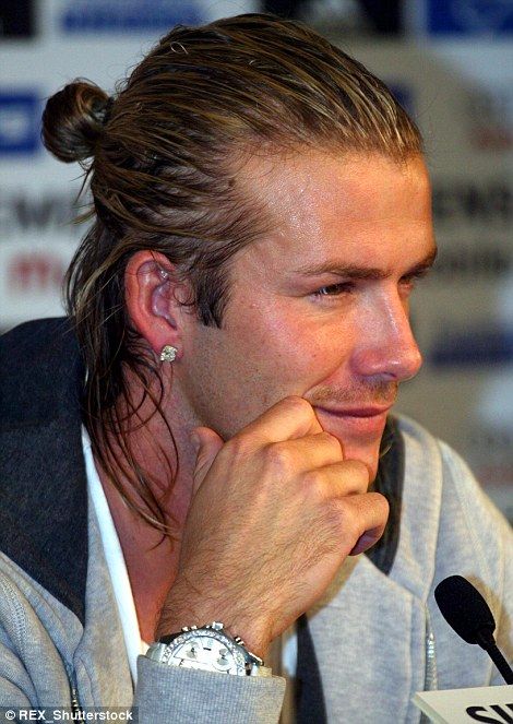 Strong look: The footballer worked a top knot after growing his hair prior to signing for Real Madrid in 2003 David Beckham Long Hair, Comb Over Styles, Beckham Hairstyle, David Beckham Hairstyle, Ivy League Haircut, Modern Pompadour, David Beckham Style, Beckham Style, Don Juan