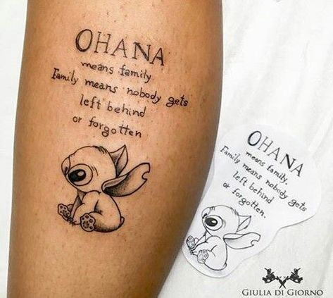 Stitch Ohana Means Family Tattoo, Ohana Means Family Tattoo Ideas, Ohana Means Family Tattoo, Ankle Tattoos For Women Mandala, Ohana Tattoos, Aunt Tattoo, Lilo And Stitch Tattoo, Ohana Tattoo, Stitch Items