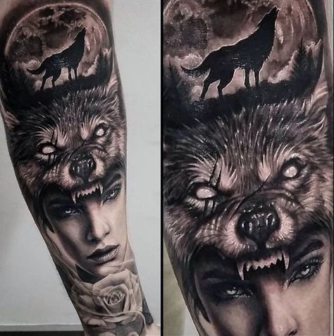 Werewolf princess tattoo Tattoo Indien, Wolf Eye Tattoo, Hai Tattoo, Werewolf Tattoo, Wolf Sleeve, Sopot Poland, Wolf Tattoos Men, Best Tattoo Ever, Wolf Tattoo Sleeve