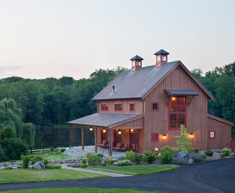 Rill Architects More Mediterranean Farmhouse Exterior, Rustic Mediterranean Farmhouse, Building A Pole Barn, Bank Barn, Farmhouse Exterior Design, Barn House Design, Barn Living, Pole Barn House Plans, Modern Farmhouse Exterior