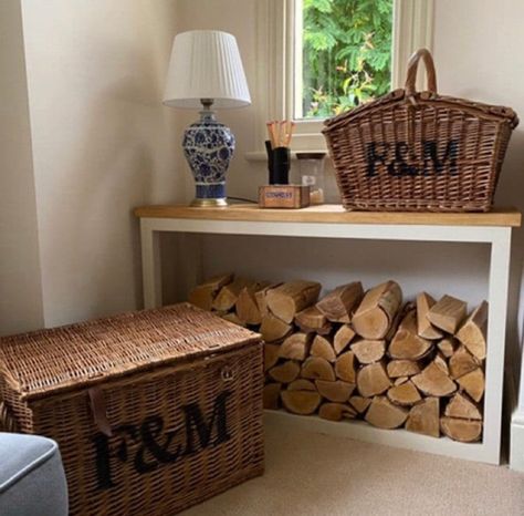 Indoor Log Storage, Log Stores, Bespoke Kitchen Island, Firewood Storage Indoor, Alcove Storage, Log Storage, Side Table Lamp, Log Store, Kitchen Island Table