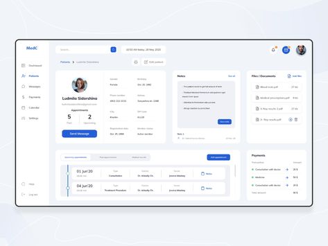 Medical CRM - Patient's profile Intranet Portal, Dashboard Design Template, Desain Ux, Portal Design, Ui Design Dashboard, Medical App, App Design Layout, Employee Onboarding, App Interface Design