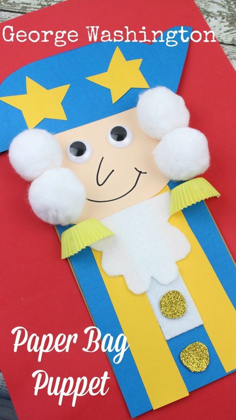 President's Day George Washington Paper Bag Kid's Craft George Washington Carver Activities, George Washington Activities, George Washington Craft, Bag Puppet, Washington Art, Hat Template, Paper Bag Crafts, Puppets For Kids, Paper Bag Puppets