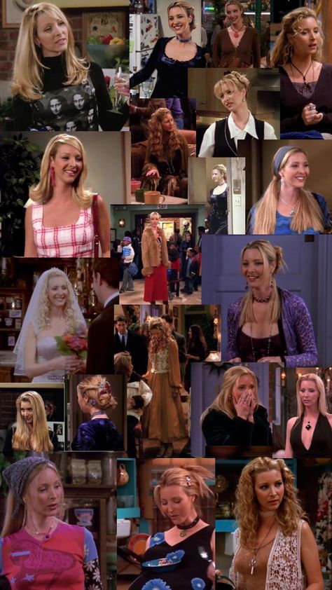 Phoebe Buffay 💛 Phoebe Buffay 90s Outfits, Phoebe Buffay Friends, Friends Phoebe Hair, Phoebe Buffay Aesthetic Moodboard, Phebeo Buffay Style, Phebeo Buffay Outfits, Phoebe Buffay Hairstyles, Phoebe Hairstyles, Pheobe Buffay Outfit Style