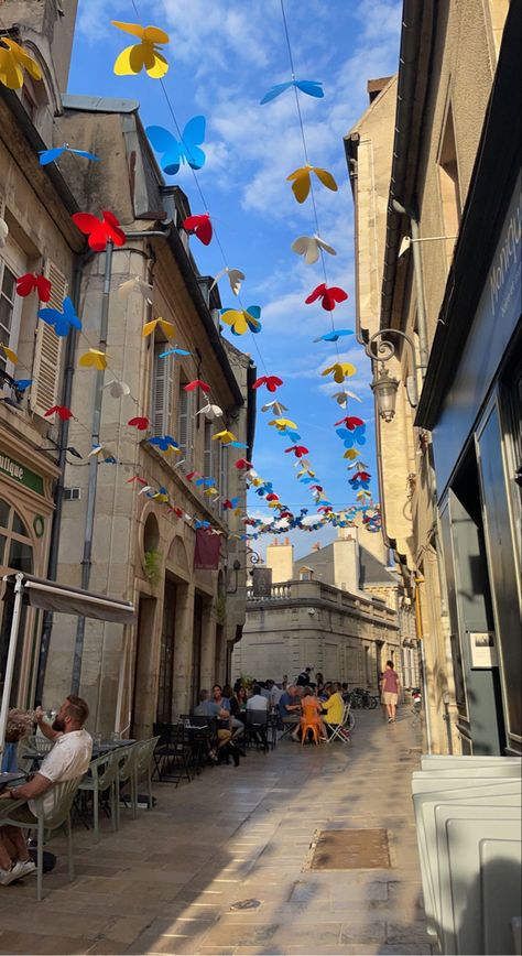 Street view, aesthetic street in France, restaurants in France, restaurants during summer, side street with restaurants, cute alleyway in France, summer aesthetic, summer in France Dijon France Aesthetic, Manifesting 2024, Dijon France, 2024 Travel, France Aesthetic, Southern France, Travel Pics, I Want To Travel, 2024 Vision