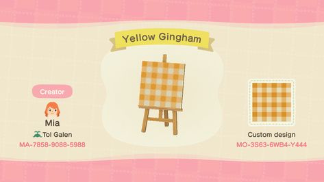 Gingham Acnh Code, Animal Crossing Yellow Design, Acnh Gingham Pattern, Yellow Acnh Codes, Acnh Yellow Designs, Animal Crossing Yellow, Acnh Rugs, Fall Acnh, Animal Crossing Patterns