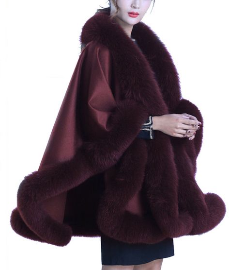 Description Commodity;  Real Cashmere Cape Coat Real Fox Fur Trim All round Poncho For Party Dinner Material: 10% Cashmere+90%Wool+Real Best Fox Fur; Color: See picture; Size: The Front long about 30.7inch;  The Behind long about 31.49inch;          Cloak the perimeter of the bottom about 137.79inch;          The width of the fox fur collar about 12cm=4.72cm; Friendship reminder: 1.All of our raw material is from artificial breeding. 2.Due to the different monitors setting and light effect, the Vaca Outfits, Cashmere Sweater Outfit, Poncho Winter, Poncho Coat Cape, Winter Poncho, Fur Coat Fashion, Cashmere Cape, Poncho Coat, Fur Cape