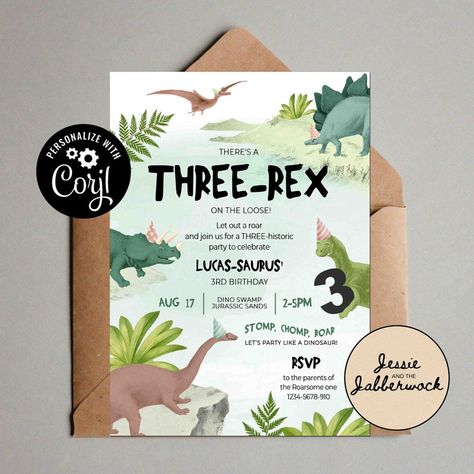 Dinosaur 2nd Birthday Party Boys Wedding Stationery, Dinosaur 1st Birthday Party Boys Wedding Stationery, 3rd Birthday Party For Boy, Dinosaur Party Invitations, Dinosaur Birthday Theme, Invite Design, Birthday Dinosaur, Dinosaur Themed Birthday Party, Dinosaur Birthday Invitations