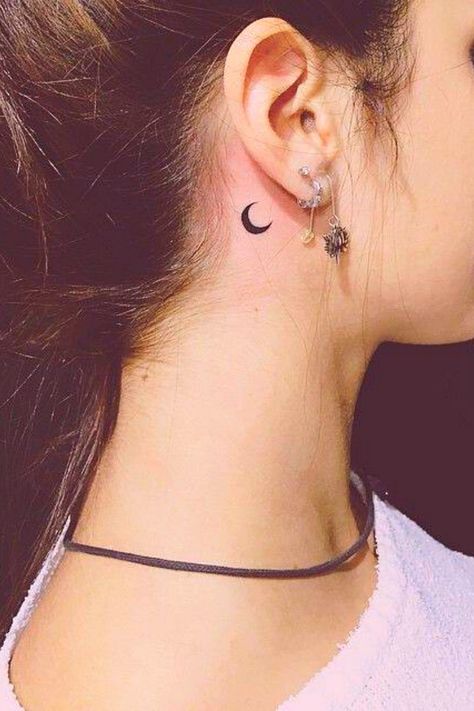 Tattoo Ears, Back Ear Tattoo, Ears Tattoo, Small Moon Tattoos, Behind Ear Tattoos, Tato Minimal, Petit Tattoo, Ear Tattoos, Neck Tattoos Women