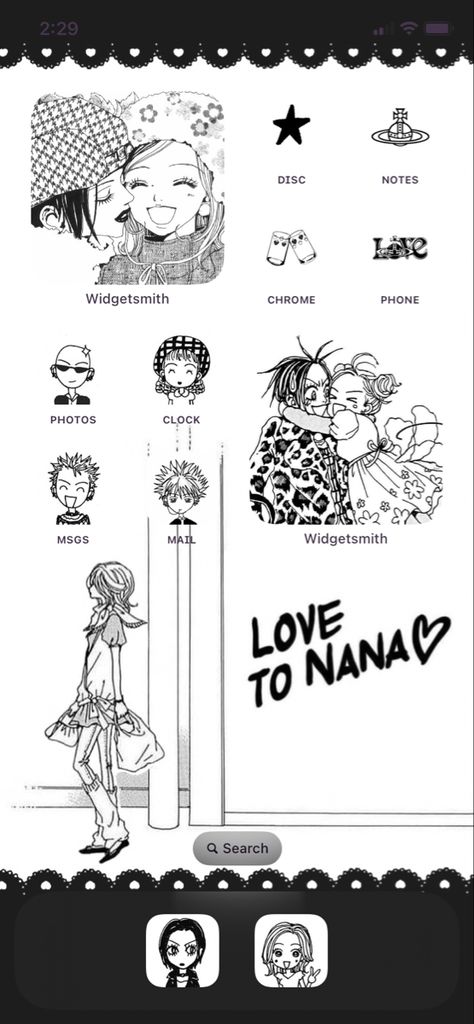 Black Layout Wallpaper, Nana Themed Homescreen, Manga Homescreen Layout, Nana Ios Layout, Nana Iphone Layout, Nana App Icons, Nana Homescreen Layout, Nana Phone Theme, Nana Phone Layout