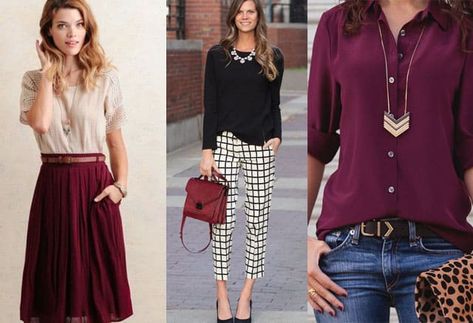 Colors that Go with Burgundy in 2021 Burgundy Clothes, Burgundy Pants Outfit, Long Shirt Outfits, Silk Shirt Outfit, Blouse Outfit Casual, Burgundy Leather Jacket, Burgundy Scarf, Color Outfits, Burgundy Outfit