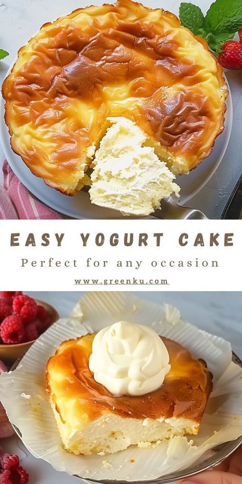 Easy Yogurt Cake Ingredients: 400 g sweetened plain yogurt or flavored yogurt (1 cup + 1/2 cup + 2 tablespoons) 4 eggs 40 g of sifted cornstarch (¼ cup + 1 tbsp) #YogurtCake #Fluffy Things To Make With Vanilla Yogurt, 3 Ingredients Yogurt Cake, Healthy Yoghurt Cake, Dessert With Vanilla Yogurt, 4 Ingredient Yogurt Cake, Easy Yogurt Dessert Recipes, 3 Ingredient Whipped Yogurt Cake, Keto Dessert With Greek Yogurt, Baked Yogurt Dessert