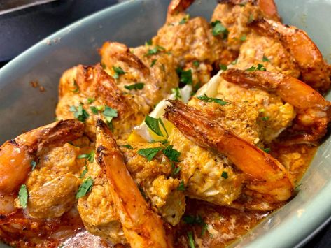 Crab Stuffed Shrimp - Krystel's Cooking Easy Salad Lunch, Shrimp Diablo, Leah Chase, Shrimp In The Oven, Cooking Crab, Stuffed Shrimp, Crab Stuffed, Lasagna Soup Recipe, Crab Stuffed Shrimp