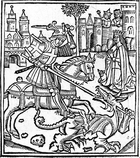 The Day of Saint George | Sacred Mists Blog Saint George And The Dragon, Medieval Drawings, Medieval Artwork, Hans Holbein, Woodcut Art, Dragon Coloring Page, Saint George's, Woodcuts Prints, Saint George