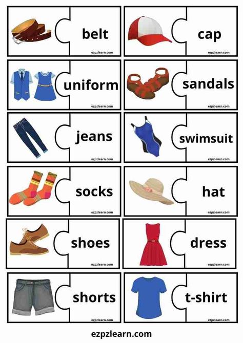 Cloth Vocabulary, Clothes In English Vocabulary, Clothes Worksheets For Kindergarten, Clothes English Vocabulary, Clothes Kindergarten, English Vocabulary Games, Esl Vocabulary Games, Vocabulary Games For Kids, Clothes Worksheet