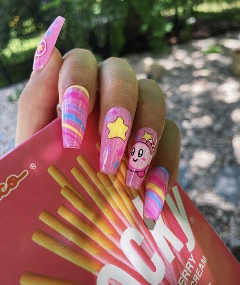 Kirby Nails, 23 Summer, Anime Nails, Nail Polish Art, Kawaii Nails, Dream Nails, Fire Nails, Funky Nails, Pretty Acrylic Nails