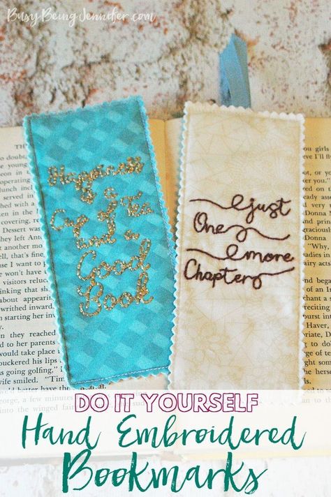 Are you a reader or know one that would love these DIY Hand Embroidered Bookmarks? They'd make a great gift for the Book Lovers in your life! Embroidered Bookmarks, A Stack Of Books, Sewing Tutorials Free, Hand Embroidery Projects, Diy Bookmarks, The Don, Top Crafts, My Bed, Bookmarks Handmade