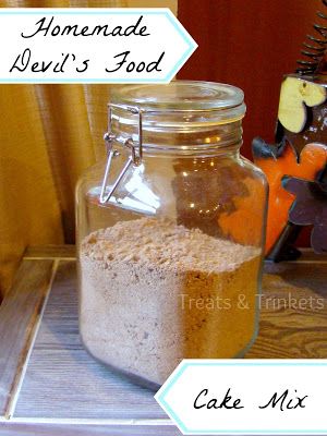 Treats & Trinkets: Homemade Devil's Food Cake Mix Bulk Mixes, Devils Food Cake Mix, Cake Mix Recipes Homemade, Pantry Mixes, Jar Mixes, Homemade Cake Mixes, Icebox Cakes, Baking Mix Recipes, Homemade Dry Mixes