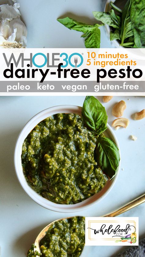 Dairy-free Whole30 Pesto - WholeFoodFor7 Whole30 Pesto, Paleo Pesto, Nut Free Pesto, Food Processor Uses, Dairy Free Pesto, Spinach Pesto, Veggie Pasta, Vegan Pizza, Pesto Recipe