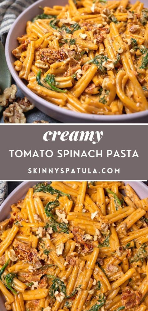 Casarecce Pasta Recipes, Tomato Based Pasta, Spinach And Tomato Pasta, Tomato Spinach Pasta, Pasta Spinach, Pasta Tomato Soup, Spinach Pasta Sauce, Vegetarian Pasta Recipes Easy, Spinach Tomato Pasta