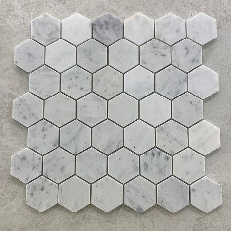 Hexagon Marble Floor, Carrara Marble Tile, Copper Mosaic, Floor Bathroom, Marble Tile Floor, Grey Tiles, Marble Tile, Porcelain Mosaic, Marble Floor