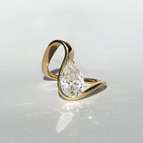 Diamond Trace Ring featuring a Bespoke Ribbon Band | Instagram Gold Pear Engagement Ring, Engagement Ring Pear, Gold Promise Ring, Pear Cut Engagement Rings, Pear Ring, Gold Promise Rings, Unique Bands, Pear Engagement Ring, Promise Rings For Her