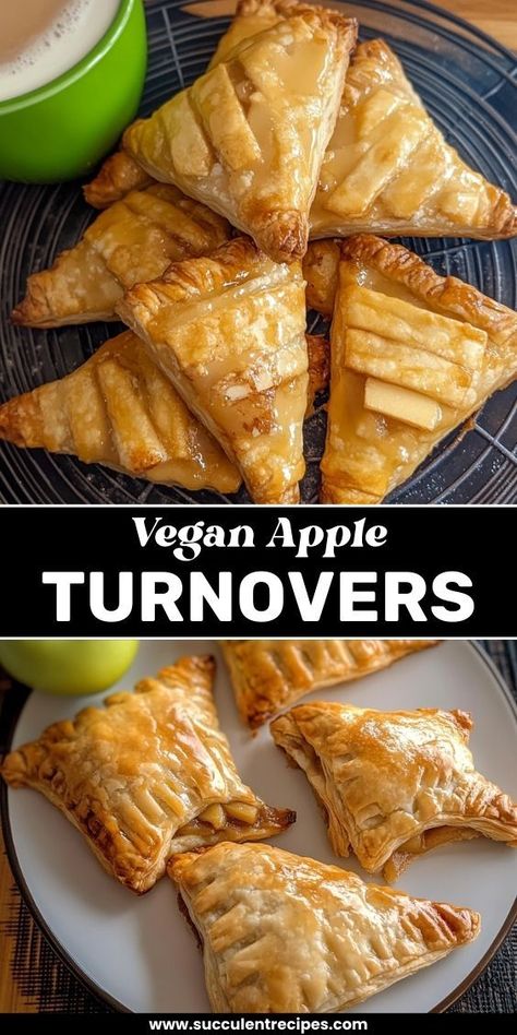 Whip up these Quick and Easy Vegan Apple Turnovers for a deliciously simple dessert! With a warm, spiced apple filling inside a perfectly flaky crust, they’re sure to satisfy your sweet cravings. Vegan Apple Pie Filling, Vegan Apple Turnovers, Apple Recipes With Puff Pastry, Puff Pastry Apple Pie, Puff Pastry Recipes Dessert, Plant Based Dessert Recipes, Vegan Apple Pie, Apple Desserts Easy, Vegan Pastries