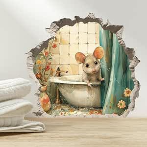 Wall Stickers Toilet, Mouse Wall, Bathroom Wall Stickers, Bathroom Decals, Mouse Hole, Bathroom Stickers, Mouse Crafts, Mouse House, Wall Stickers 3d