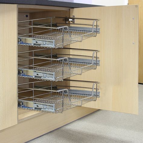 KuKoo 5 x Kitchen Pull Out Soft Close Baskets, 500mm Wide Cabinet, Slide Out Wire Storage Drawers: Amazon.co.uk: Kitchen & Home Pull Out Basket Kitchen, Apartment Reference, Diy Shelves Design, Metal Drawer Cabinet, Pull Out Cabinet Drawers, Wide Cabinet, Laundry Cabinet, Kitchen Revamp, Southern Home Interior