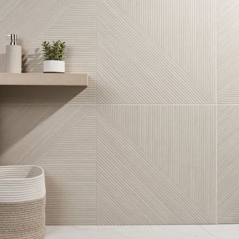 Bond Tile Luxury Ribbed 23.62 in. x 47.24 in. Matte Porcelain Wood Look Wall Tile & Reviews | Wayfair Fireplace Pattern Tile, Modern Tile For Bathroom, Ribbed Tile Backsplash, Textured Porcelain Tile, White Tile Master Bath, Full Tile Bathroom Wall, Modern Neutral Bathroom Tile, Faux Wood Vertical Shower Tile, Rectangle Tile Patterns Floor