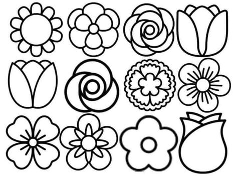 Flower Outline Art, Flower Doodles Easy, Simple Flower Coloring, Doodles Floral, Flower Templates Printable, Easy Flower Drawings, Flower Pattern Drawing, Doodle Art Flowers, Flower Shapes