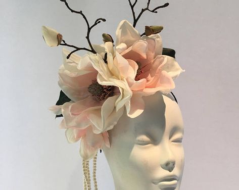 Ivory Fascinator Tea Party Hat Day at the Races Derby | Etsy Floral Head Piece, Tea Party Hairstyles, Coastal Eclectic, Yellow Fascinator, Evening Hat, Party Hairstyle, Ivory Fascinator, Floral Headdress, Alice Tea Party