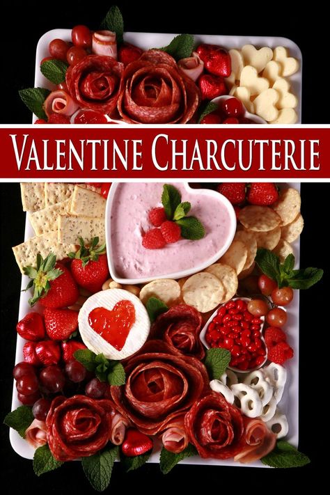 A valentine's day themed charcuterie board with meats, cheeses, and treats on it. It's red, white, and pink. Valentine Charcuterie Board, Valentines Charcuterie Board, Valentine Charcuterie, Artisan Cheese, Valentines Food, Cured Meats, Of Ideas, Charcuterie Board, Taste Buds