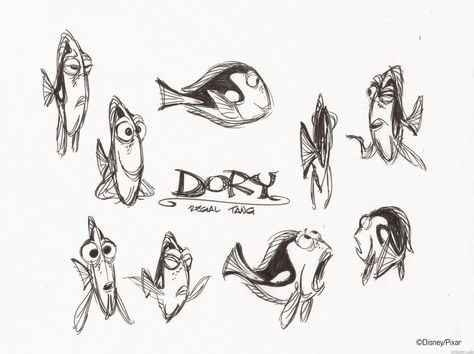 DORY! <3 Dory Characters, Fish Animation, Character Model Sheet, Disney Concept Art, Disney Sketches, Cartoon Sketches, Character Sketches, Sketchbook Art, Character Design Animation