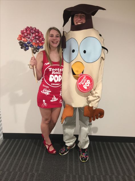 Mr. Owl and Tootsie Pop costume Tootsie Pop Costume, Tootsie Roll Costume, Lollipop Costume, Camp Photography, Fun Halloween Costumes, Tootsie Roll Pops, Scrappy Cards, Owl Costume, Tootsie Pop