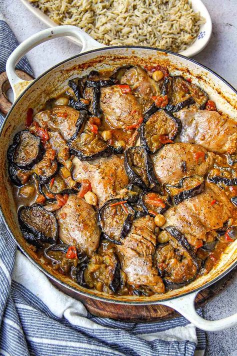 Eggplant With Chicken Recipes, Eggplant Meal Prep, Eggplant Chicken Recipes, Eggplant And Chicken Recipes, Chicken Eggplant Recipes, Eggplant Chicken Parmesan, Chicken And Eggplant Recipes, Creamy Tomato Chicken, Eggplant Bake