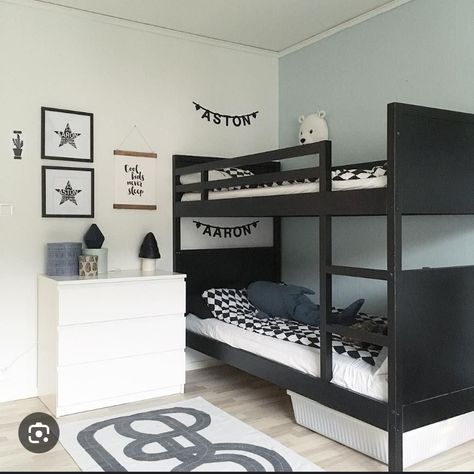 Boys Bedroom Bunk Beds, Bunk Bed Designs For Teens, Ikea Bunk Bed, Black Bunk Beds, Bunk Beds For Boys Room, Bunk Bed Ideas, Bunk Bed Room, Cama Ikea, Bunk Beds Boys