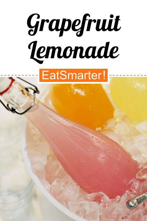 Grapefruit Lemonade - simple dish - So healthy is the recipe: 8.4/10 | A recipe idea by EAT SMARTER | non-alcoholic, Beverage, Lemonade #poultry #healthyrecipes Grapefruit Lemonade Recipe, Grapefruit Lemonade, Orange Lemonade, Healthy Delicious Recipes, Ginger Slice, Pink Food Coloring, Lemonade Recipe, Alcoholic Beverage, Pink Foods