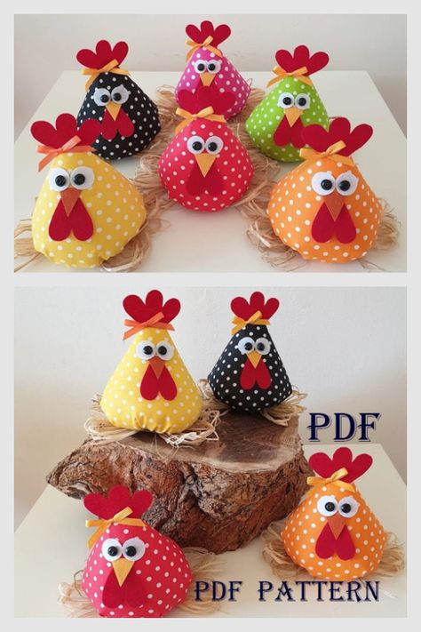 Sitting Chicken Sewing Pattern Egg Basket Sewing Pattern, Chicken Pincushion Patterns Free, Easter Sewing Ideas, Fabric Toys Diy Free Pattern, Fabric Birds Pattern Free, Easter Gonks, Easy Fabric Crafts, Chicken Sewing Pattern, Sewing Easter Projects