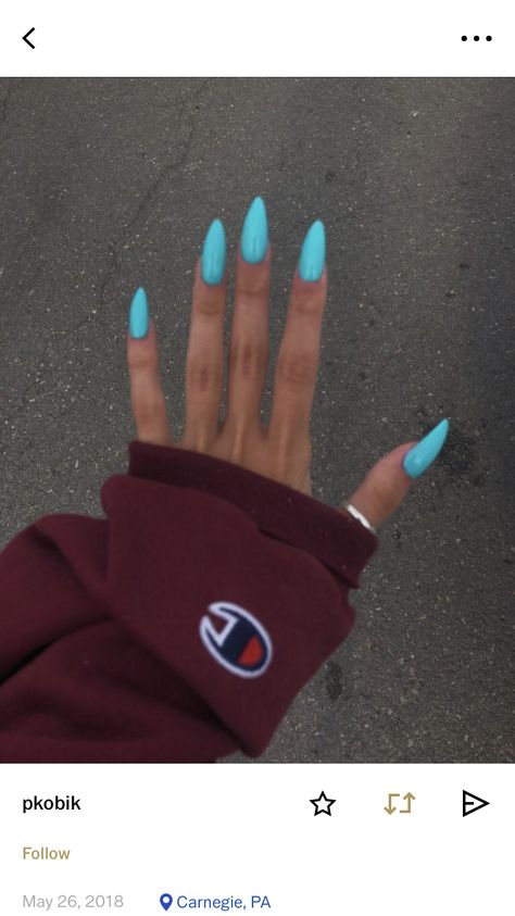 Bright Almond Nails, College Nails, Blue Nail, Luxury Nails, Dream Nails, Fire Nails, Funky Nails, Pretty Acrylic Nails, Chic Nails