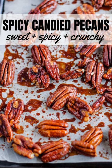 Toasted Candied Pecans, Spiced Candied Pecans, Sweet And Salty Pecans Recipe, Spicy Candied Pecans Recipe, Seasoned Pecans, Spicy Candied Pecans, Spicy Pecans Recipe, Sweet And Spicy Pecans, Candied Pecans Easy