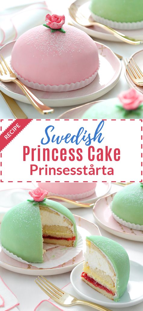 Swedish Princess Cake, Cake Raspberry, Vanilla Custard, Swedish Recipes, Easy Baking Recipes Desserts, Princess Cake, Fun Baking Recipes, Raspberry Jam, Easy Baking Recipes