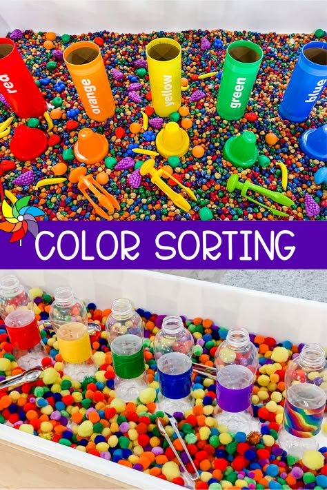 Young children are just learning to sort when they start preschool and prek. Start with learning to sort by color, and then move on to other sorting, such as sorting by beginning sounds, sorting by quantity, sorting by patterns, and sorting by attribute. Click HERE for 5 hands-on ways to sort by color in the preschool classroom or at home!  #Prek #Preschool #Homeschool #Prekindergarten #Kindergarten Kindy Orientation Activities, Sorting Activity Kindergarten, Sorting And Classifying Activities, Popsicle Stick Color Sorting, Sorting By Color Preschool, Preschool Color Sorting Activities, Learning About Colors Preschool, Color Sorting Sensory Bin, Pre K Sorting Activities