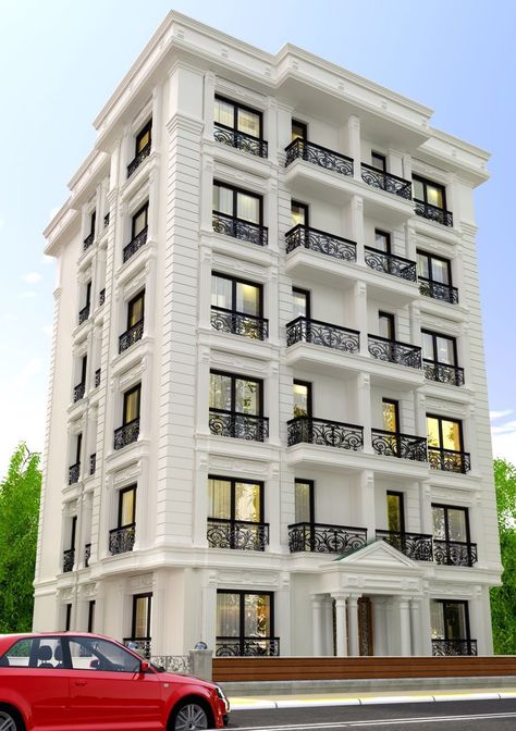 Classic Apartment Exterior Design, Hotel Exterior Design Facades, Classic Building Facade Architecture, 5 Story Apartment Building, Classic Facade Architecture, Apartment Facade Design Modern, Classical House Elevation, Modern Apartment Building Exterior, Classic Building Facade