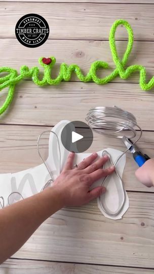 1.7M views · 18K reactions | Here’s the tutorial on how to make this yarn sign, it would look cute on a Grinch themed Christmas tree.🎄💚❤️😊 #grinch #diychristmas #diycrafts | By Timber Crafts | Facebook Grinch Wooden Christmas Tree, Diy Grinch Sleigh, Diy Grinch Christmas Garland, Grinch Canvas Painting Diy, How To Make A Grinch, Grinch Stocking Diy, Grinch Mantel Decor, Grinch Ideas For Christmas, Grinch Garland Diy