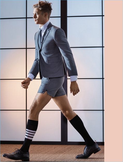 Donning a short suit, Morten Nielsen wears Thom Browne. Boys School Uniform Shorts, Suit Style, Shorts Men, Well Dressed Men, Short Suit, Fashion Socks, Short Shorts, Thom Browne, Stylish Men