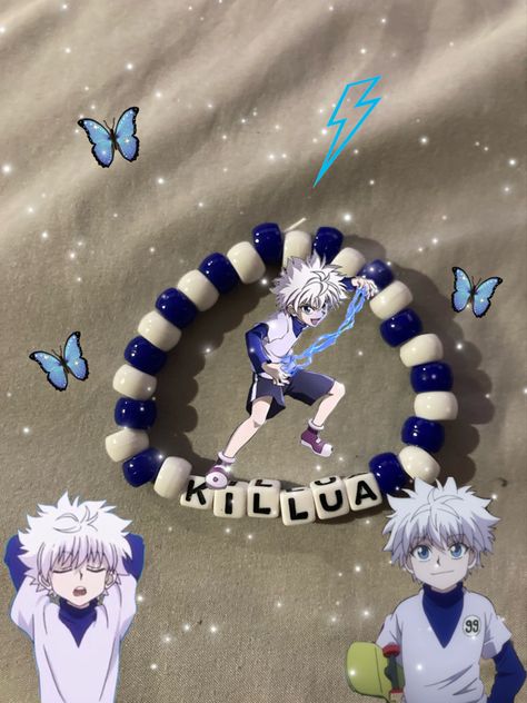 Killua Bracelet, Hunter X Hunter Bracelet, Hxh Bracelet, Anime Bead Bracelet, Pony Bead Bracelets, Diy Kandi Bracelets, Anime Jewelry, Anime Accessories, Bracelet Craft Diy