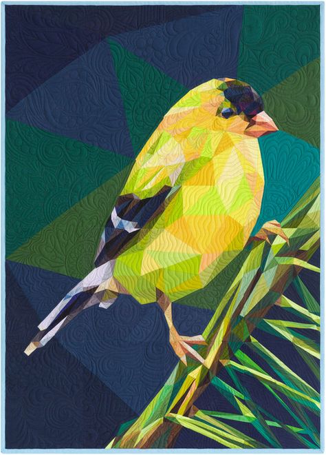 Chip the Goldfinch Free Pattern: Robert Kaufman Fabric Company The Goldfinch, Quilting Fashion, Charm Quilt, Green Backdrops, Bird Motif, Card Pattern, Precut Fabric, Mini Charm, Robert Kaufman Fabrics