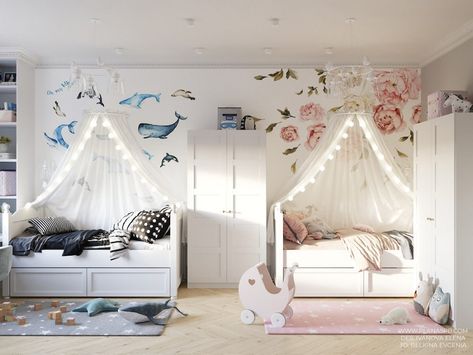 Split Nursery And Toddler Room, Shared Boy Girl Bedroom, Kids Shared Bedroom Boy And Girl, Unisex Kids Bedroom, Unisex Bedroom Kids, Shared Bedroom Ideas, Boy And Girl Room, Boy And Girl Shared Room, Boy And Girl Shared Bedroom