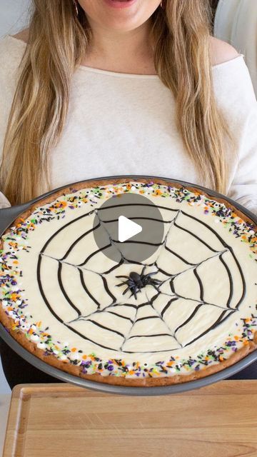 Melissa Johnson on Instagram: "COMMENT "recipe" for my Giant spider web Halloween cookie recipe! This is such an easy Halloween dessert.🕸️🎃👻 Just 4 ingredients a plastic spider and & a pizza pan. 🍕🍪 #halloween #halloweenfood #easyrecipes #dessertrecipe #halloweencookies" Halloween Ordurves, Halloween Cookie Pizza, Cookie Pizza Recipe, Giant Spider Web, Spider Web Cookies, Halloween Pizza, Halloween Cookie Recipes, Spider Cookies, Cookie Dough Brownies